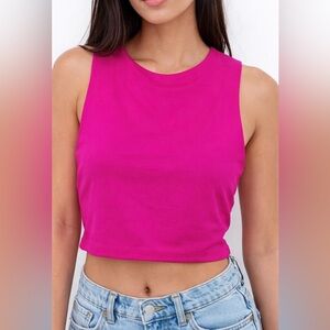 NWT-ZARA Hot Pink Sleeveless Crop Top | Size Small Fuchsia Tank